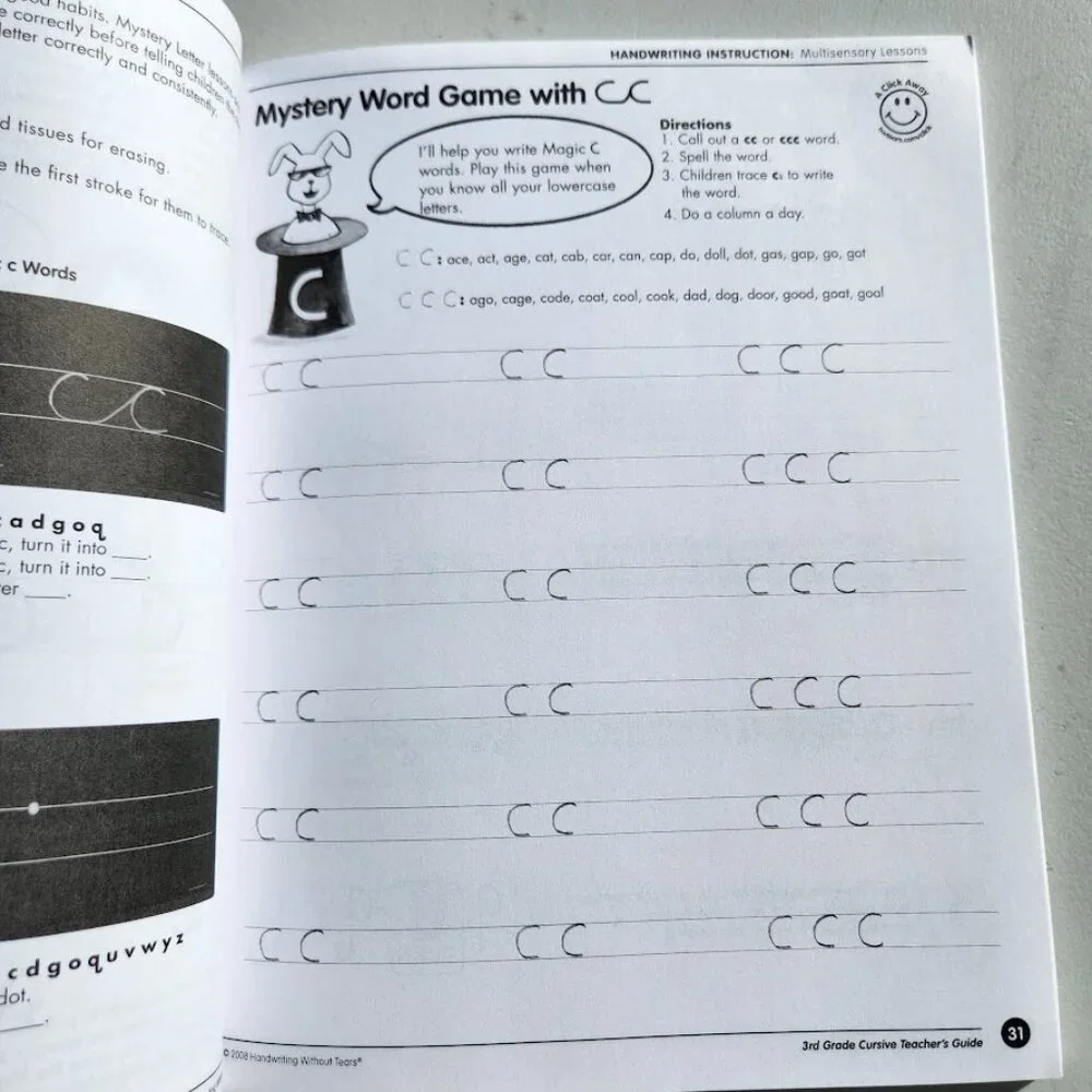 Handwriting Without Tears 3rd Grade Cursive Teacher's Guide Writing Book Key